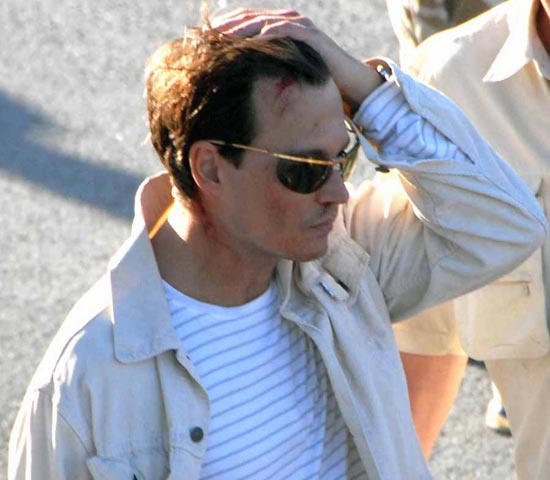 Johnny Depp on the set of The Rum Diary
