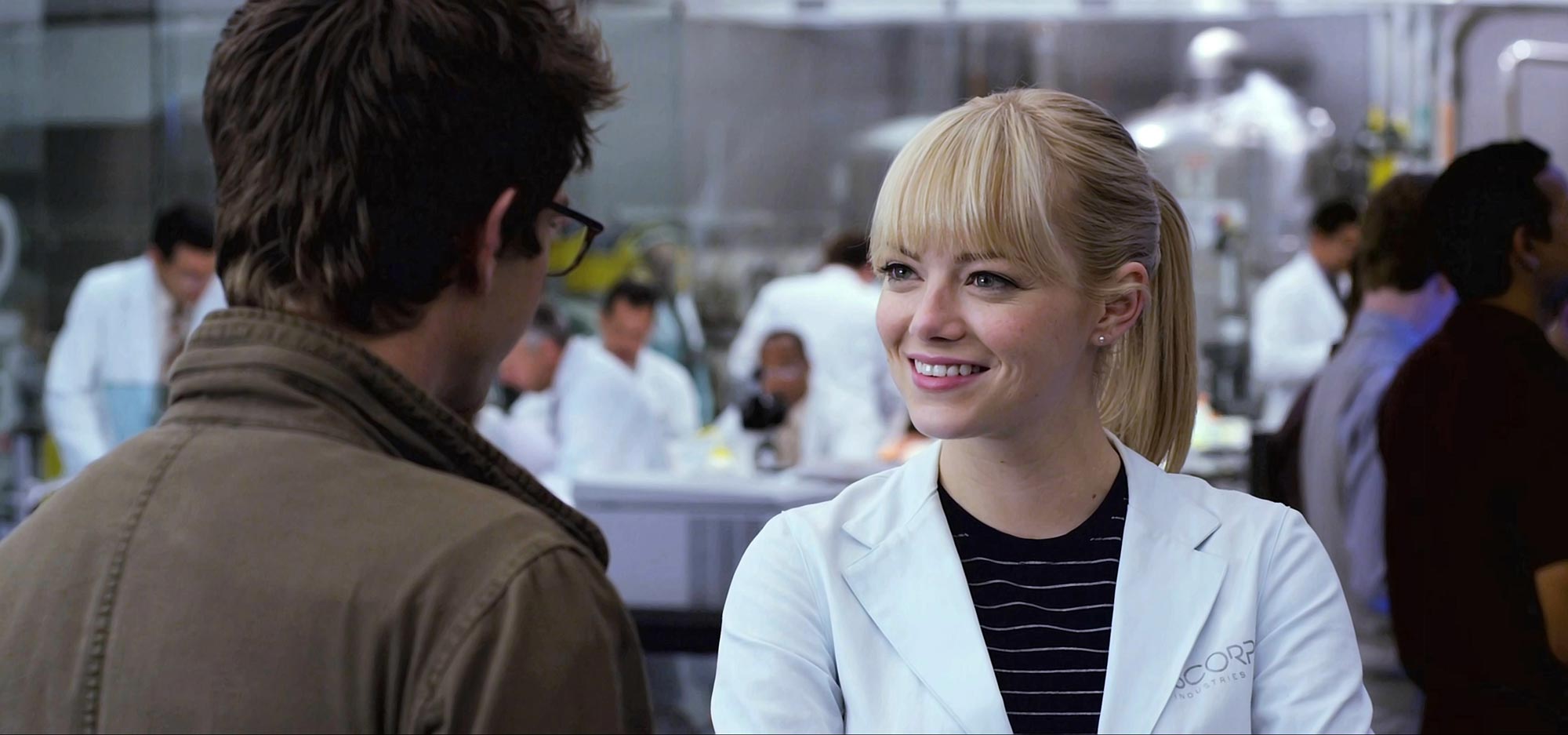 Emma Stone as Gwen Stacey, The Amazing Spider-Man.