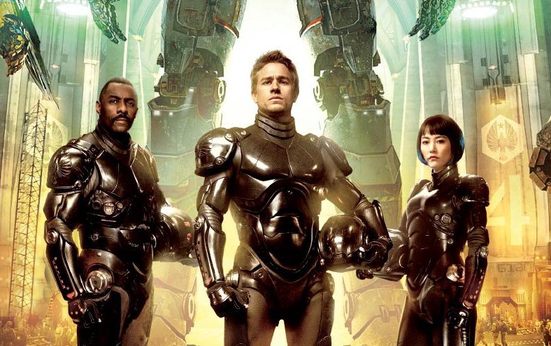Pacific Rim pertama dibintangi oleh Idris Elba, Charlie Hunnam, dan Rinko Kikuchi. (Sumber: Filmofilia)