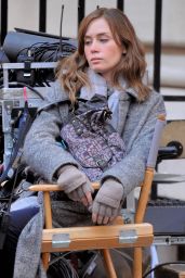 Emily Blunt on the Set of GIRL ON THE TRAIN in New York City