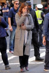 Emily Blunt on the Set of GIRL ON THE TRAIN in New York City