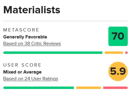 Screenshot at Materialists Reviews Metacritic