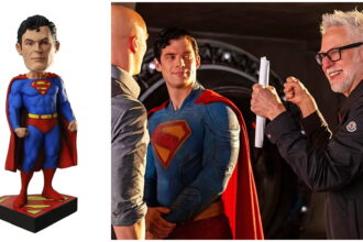 Superman Bobblehead James Gunn on set