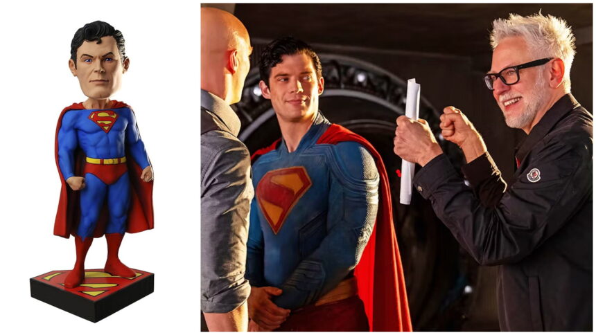 Superman Bobblehead James Gunn on set